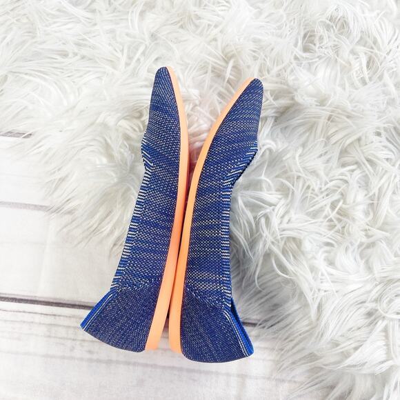 Rothy’s The Point Bright Blue Birdseye Space Dye Orange Sole Flat Size 6 Retired - Picture 9 of 10